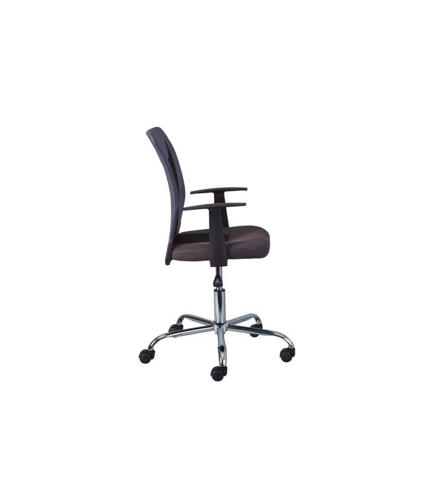 POLTRONCINA UFFICIO NERA CON BRACCIOLI E RUOTE, 55X54,5X85-95 CM